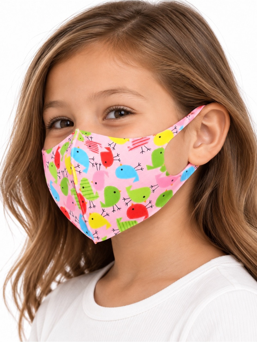 Kids Pink Bird Print Reusable Face Mask